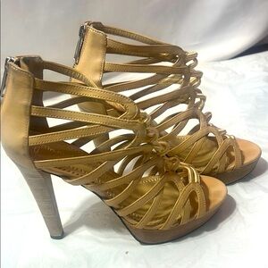 Jean-Michel Cazabat Elegant Tan Strappy Heels Size 38.5M
